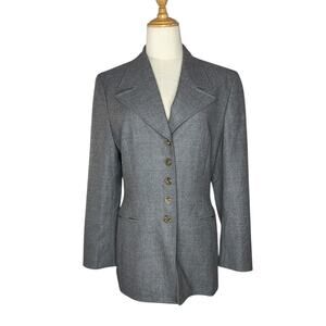 Escada Vintage 90's Long Suit Jacket Grey Wool Blend Blazer Size 38 Equestrian